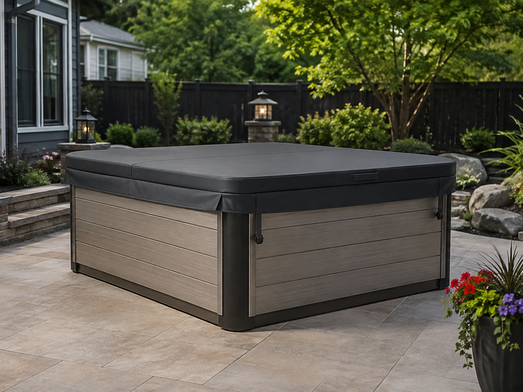 Hero: a Limelight spa with a new, well-fitted cover, backyard patio