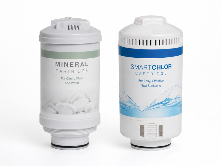 Close-up of mineral and SmartChlor cartridges side by side