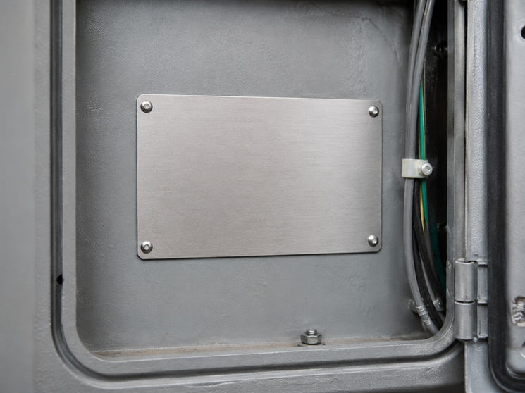 Close-up of a spa data plate
