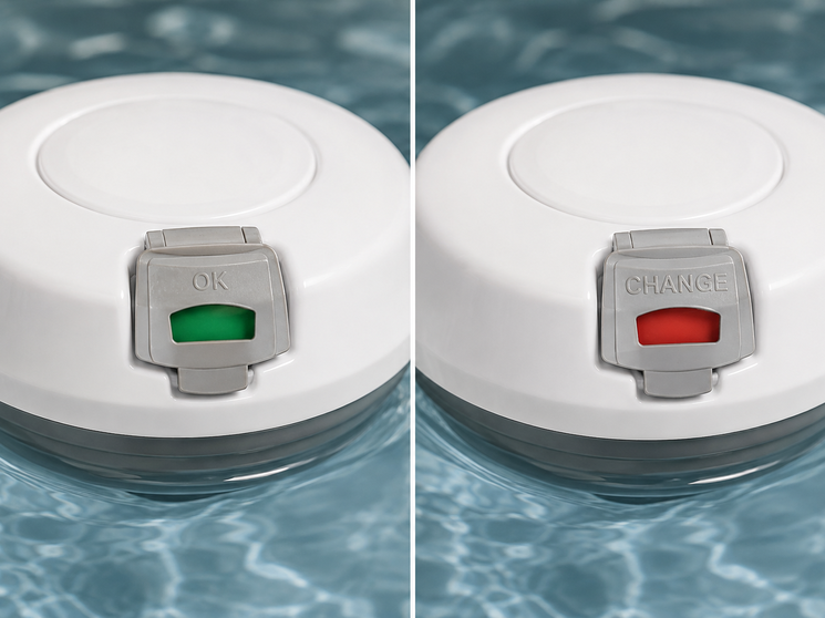 Photo of the flip indicator in fresh vs. replace positions