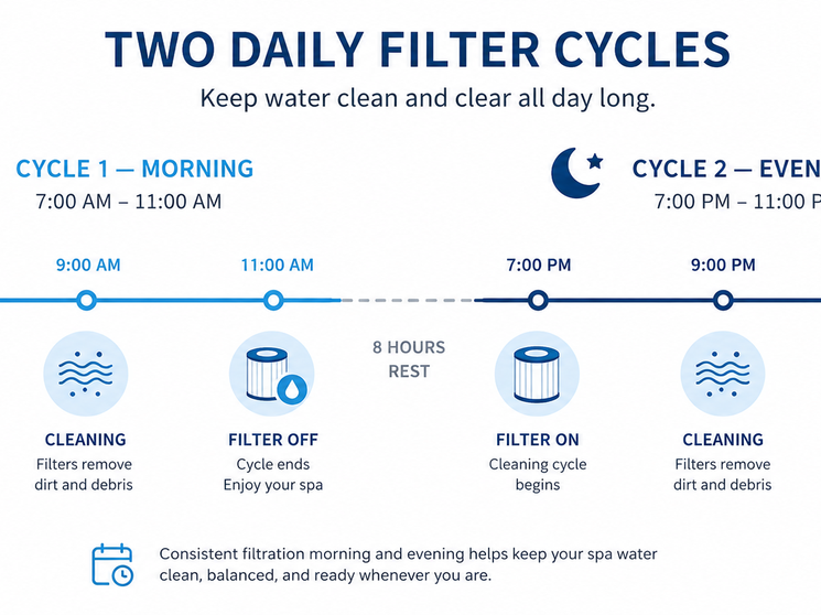 Graphic showing two daily filter cycles on a timeline