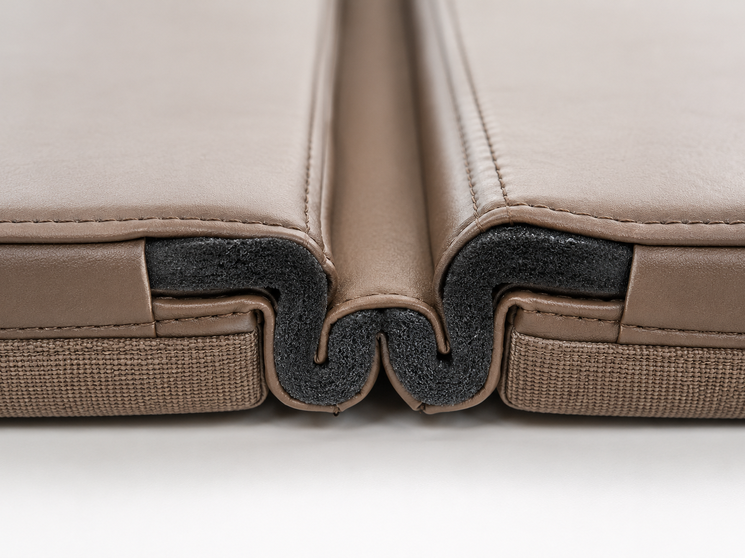 Close-up of a continuous insulated hinge gasket