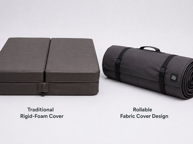 Side-by-side of a rigid-foam cover and a rollaway cover