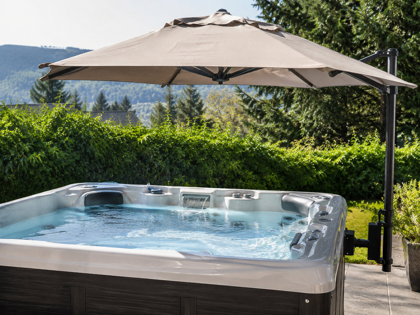 Sun Umbrella Over a Hot Tub
